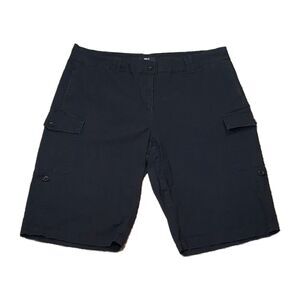 ELLOS WOMENS SIZE 18 BLACK CARGO BERMUDA SHORTS PLUS MID RISE POPLIN CASUAL WORK